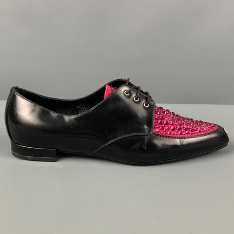 GIORGIO ARMANI Talla 6 Zapatos con cordones con cuentas de cuero negro y rosa