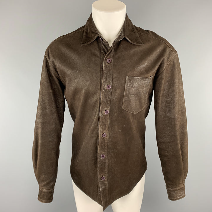 NORTH BEACH LEATHER Chest Size XS Brown Solid Leather Shirt Jacket Jacket
