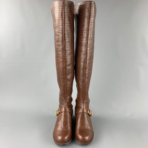 STUART WEITZMAN Taille 9,5 Bottes en cuir gaufré marron et cognac