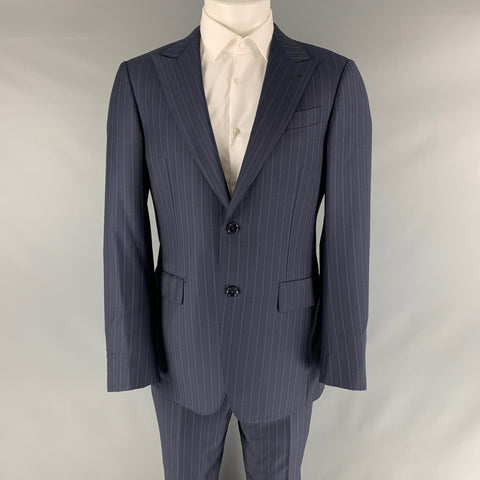 ERMENEGILDO ZEGNA Size 38 Navy Stripe Wool Peak Lapel  Suit