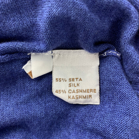 COLTORTI Size M Blue Silk / Cashmere V-Neck Pullover