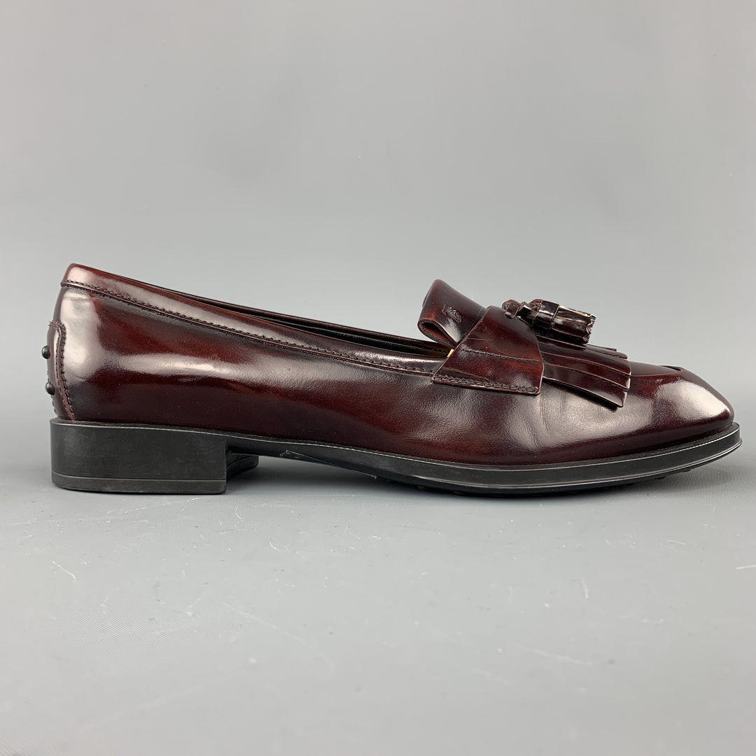 TOD'S Size 8.5 Burgundy Leather Tassels Loafers