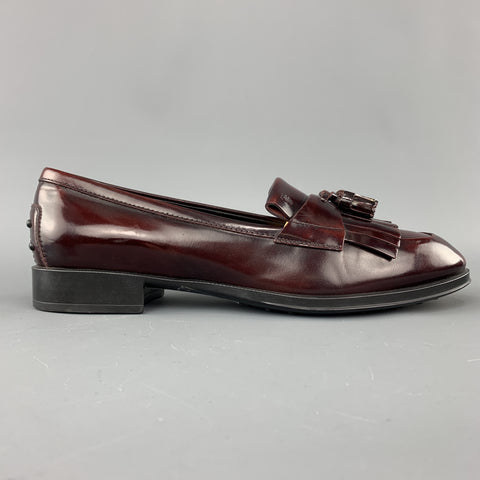 TOD'S Mocasines con borlas de cuero burdeos talla 8.5