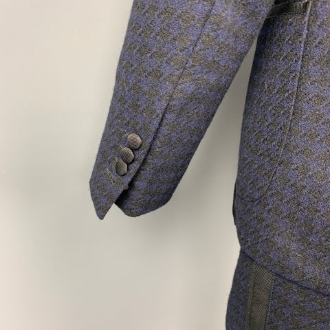 BLACK FLEECE Size 38 Black & Navy Houndstooth Wool Tuxedo Suit
