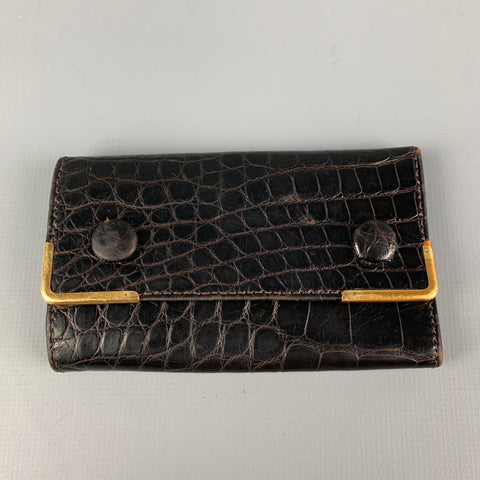 Porte-clés en cuir d'alligator marron foncé ASPREY vintage