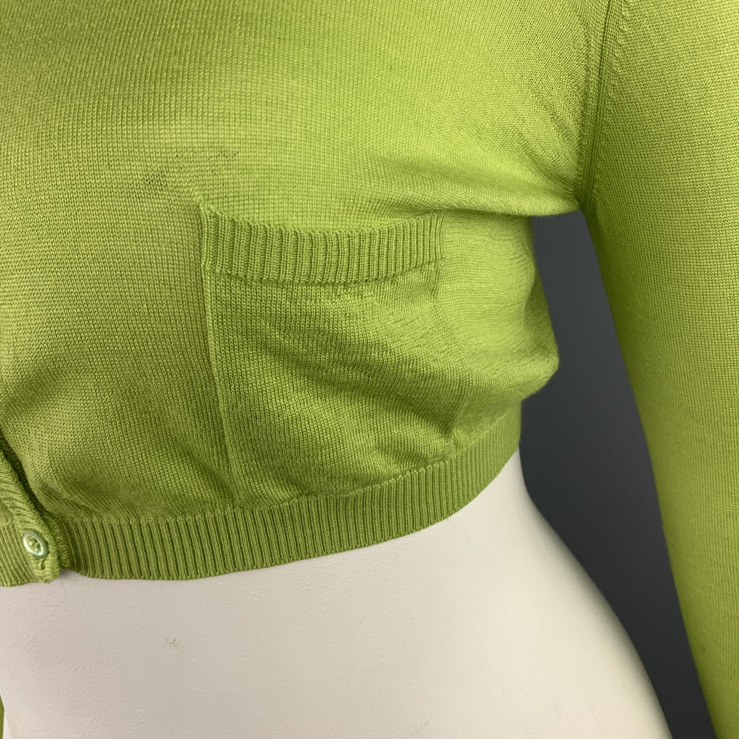 VALENTINO Size L Lime Green Wool Blend Cropped Cardigan