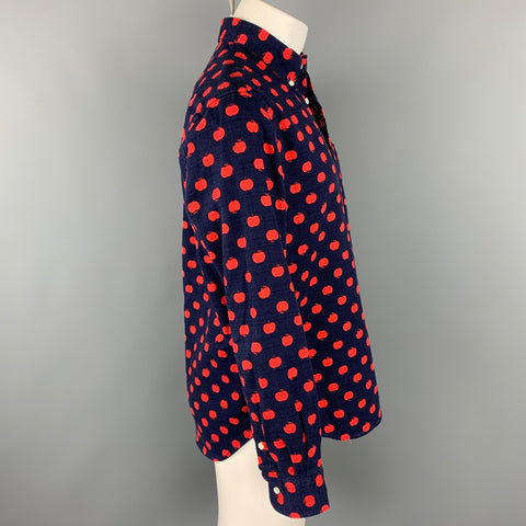 GITMAN VINTAGE Size L Navy & Red Apple Print Cotton Button Down Long Sleeve Shirt