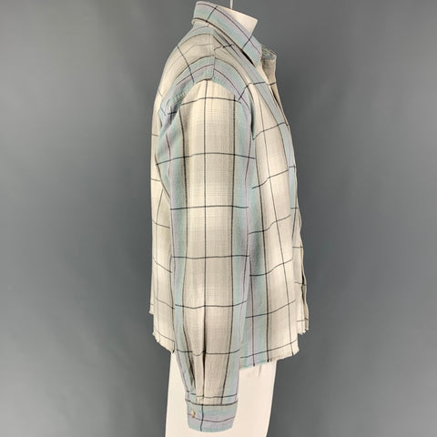 JOHN ELLIOTT Size L Light Gray Teal Plaid Brushed Cotton Long Sleeve Shirt