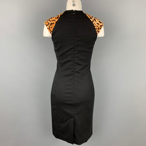 RALPH LAUREN Black Label Size 2 Black &  Beige Virgin Wool Calf Hair Shift Dress