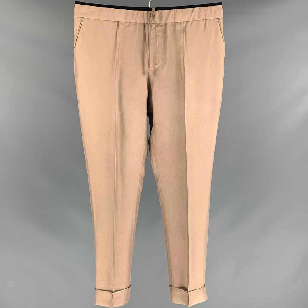 VALENTINO Size 32 Tan Silk Elastic Waistband Dress Pants
