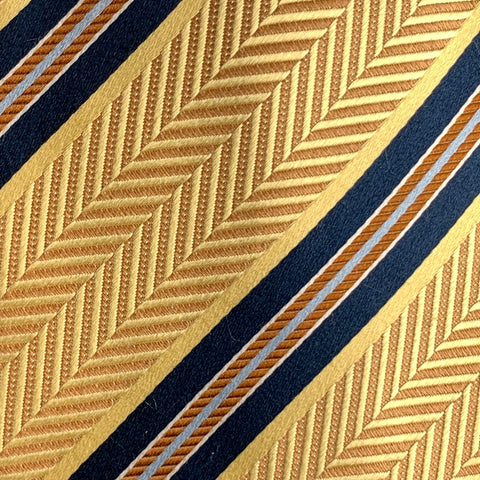 ERMENEGILDO ZEGNA Yellow Navy Diagonal Stripe Silk Tie