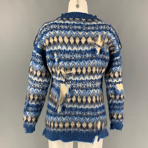 MAISON MARGIELA SS 22 by John Galliano Size L Blue White Wool Cotton Fair Isle Sweater