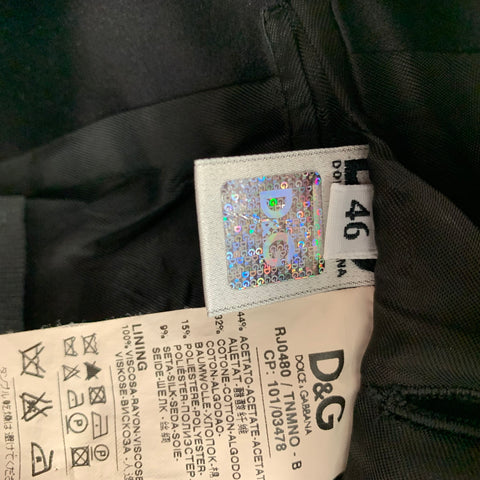 D&G by DOLCE & GABBANA Size 36 Black Jacquard Acetate Blend Peak Lapel Sport Coat