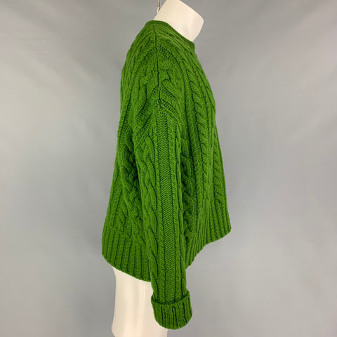AMI by ALEXANDRE MATTIUSSI Jersey de cuello redondo de lana de punto trenzado verde talla M