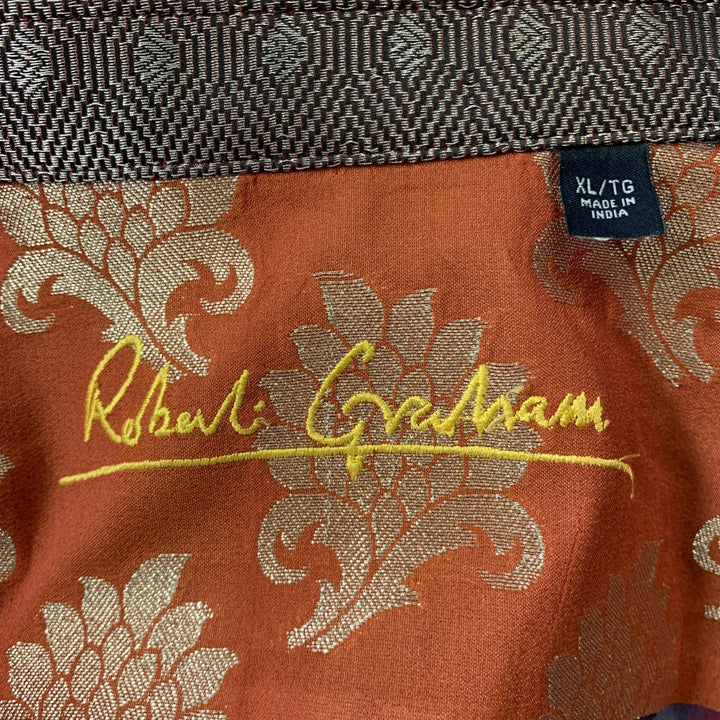 ROBERT GRAHAM Taille XL Chemise à manches longues boutonnée en coton à carreaux violet, gris et rouge