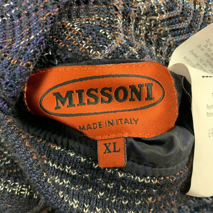 MISSONI Size XL Multi-Color Zig Zag Cotton Blend Hooded Reversible Jacket