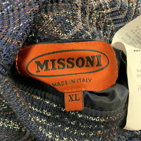 MISSONI Size XL Multi-Color Zig Zag Cotton Blend Hooded Reversible Jacket