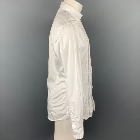 DSQUARED2 Size 52 White Cotton Red Stripe Long Sleeve Shirt