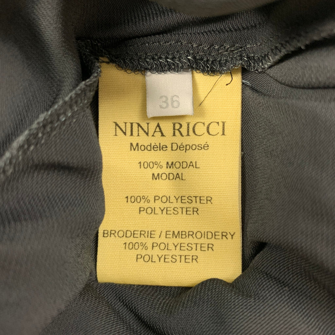 NINA RICCI Size 4 Grey Black Modal Mixed Fabrics Dolman Sleeve Dress