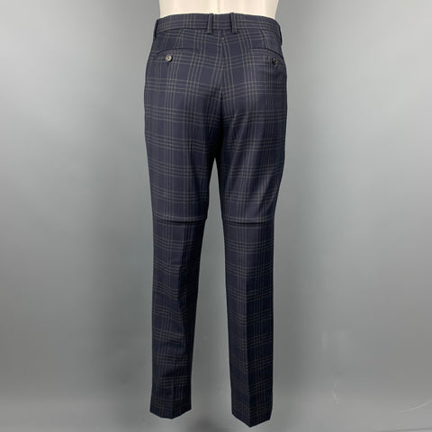 PAUL SMITH Slim Size 40 Regular Navy & Grey Plaid Wool Notch Lapel Suit