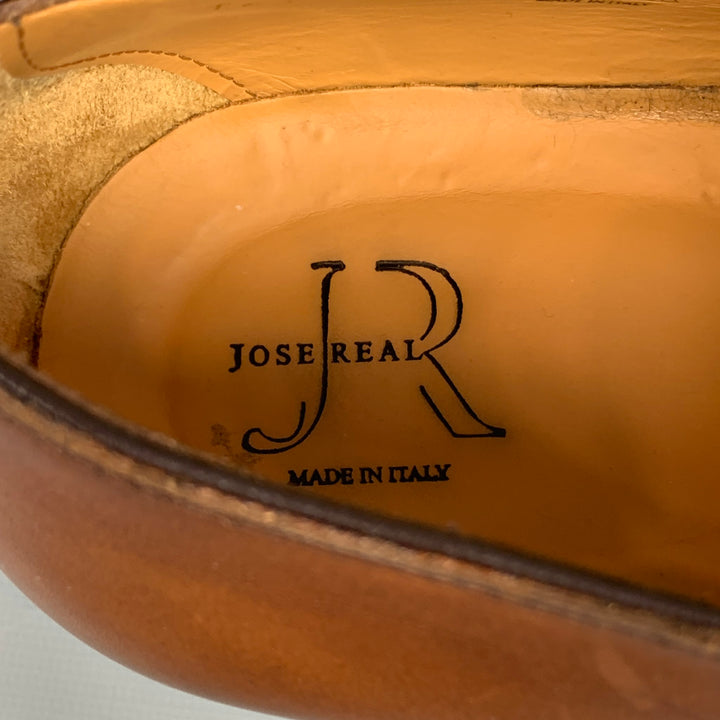 JOSE REAL Size 12 Cognac Antique Leather Double Monk Strap Loafers