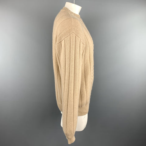 MANRICO Size L Tan Cable  Cashmere Crew-Neck Sweater