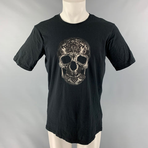 THE KOOPLES Size M Black Skull Cotton Crew-Neck T-shirt