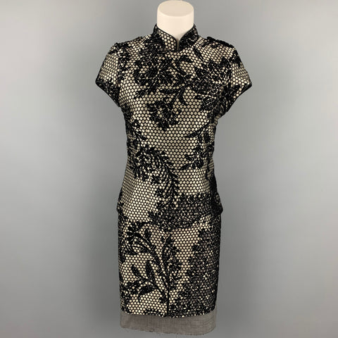 AF VANDERVORST Taille 6 Ensemble jupe en mélange d'acétate jacquard noir et argent
