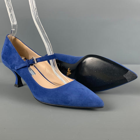 PRADA Taille 7 Escarpins à talon chaton en daim bleu
