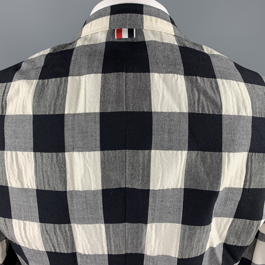 THOM BROWNE Size 50 Regular Black & Beige Checkered Wool Blend Sport Coat