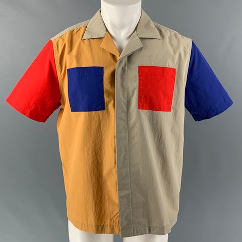 SATURDAYS NYC Size M Multi-Color Color Block Nylon Camp Short Sleeve Shirt