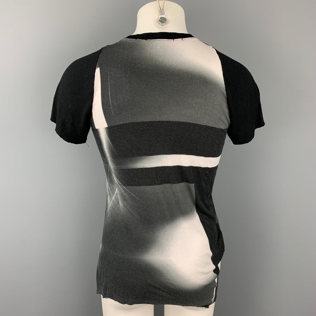 JULIUS_7 2014 Size M Black & Grey Color Block Rayon Blend Short Sleeve T-shirt