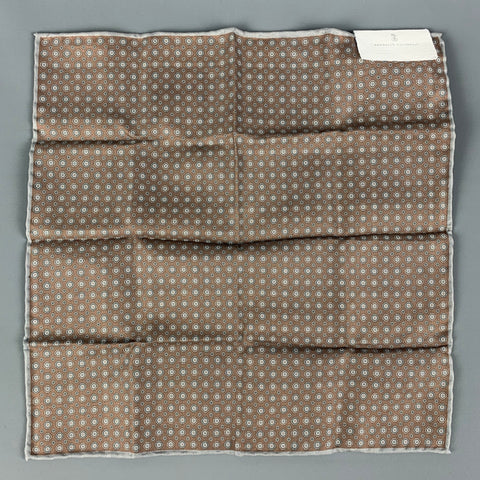 BRUNELLO CUCINELLI Pañuelo de bolsillo de algodón y seda con estampado mixto marrón marino