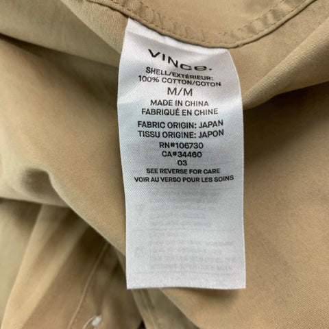 VINCE Camisa de manga corta con un bolsillo de algodón color caqui Talla M