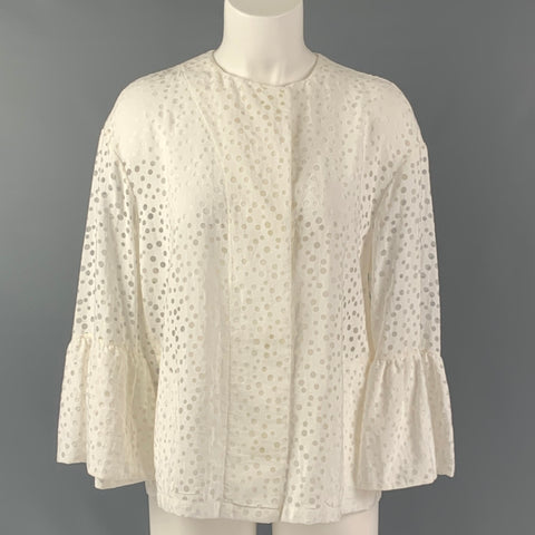 AKRIS Size 6 White Viscose and  Nylon Polka Dot Oversized Casual Top