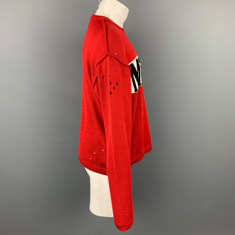 MISBHV Size S Red & Black Distressed Cotton / Acrylic Sweater