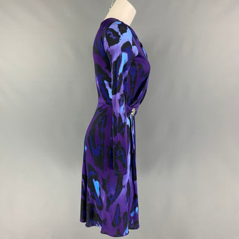 VERSACE COLLECTION Talla S Vestido drapeado jaspeado azul morado