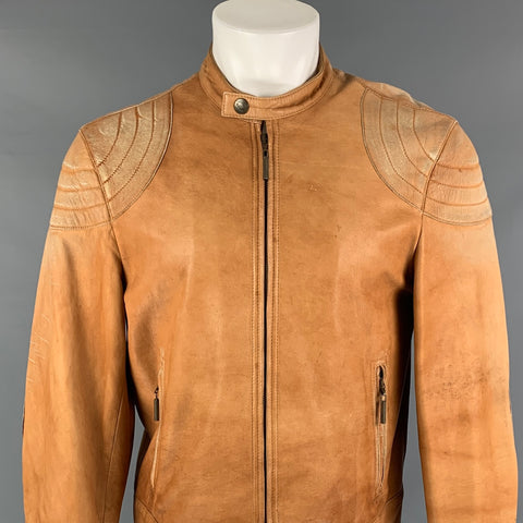 JUST CAVALLI Taille 40 Veste de motard en cuir vieilli beige