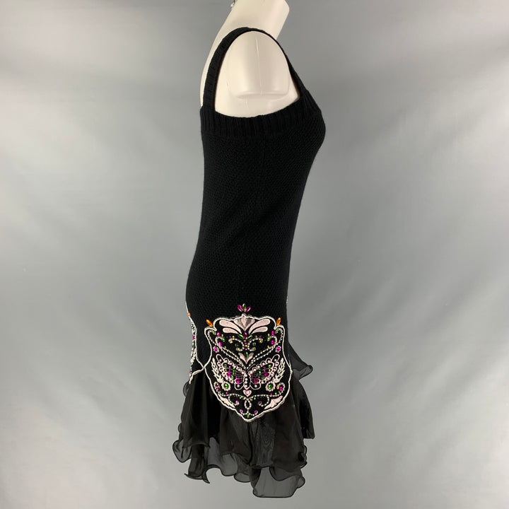 MANOUSH Size XS Black Viscose Blend Embroidered Beaded Dress