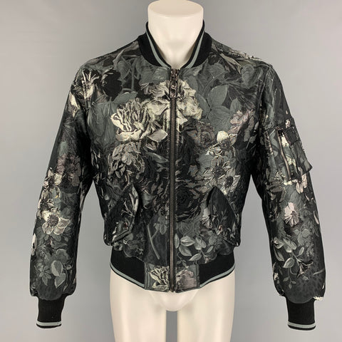 DOLCE & GABBANA Spring 2022 Size 36 Black Metallic Floral Bomber Jacket