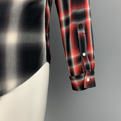 PS by PAUL SMITH Size M Red & Black Plaid Rayon Button Up Patch Pockets Contrast Back Long Sleeve Shirt