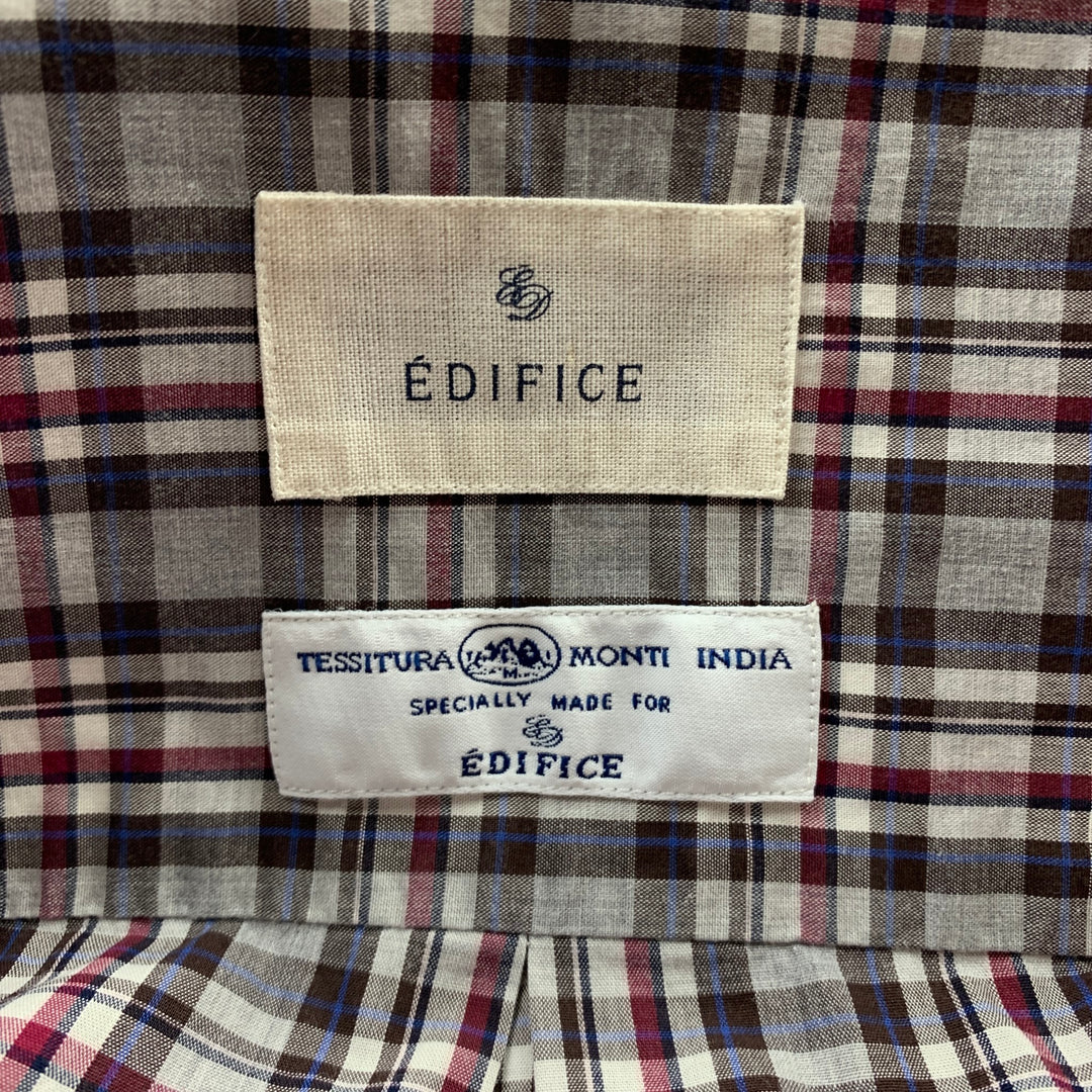 EDIFICE Size XS Grey Plaid Cotton Button Up Long Sleeve Shirt