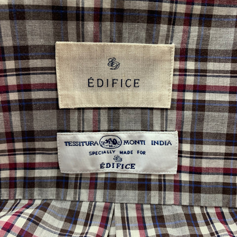 EDIFICE Taille XS Chemise à manches longues boutonnée en coton à carreaux gris