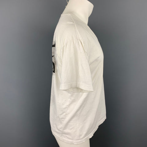 ROBERT CARY-WILLIAMS Size L White Distressed Cotton Short Sleeve T-shirt