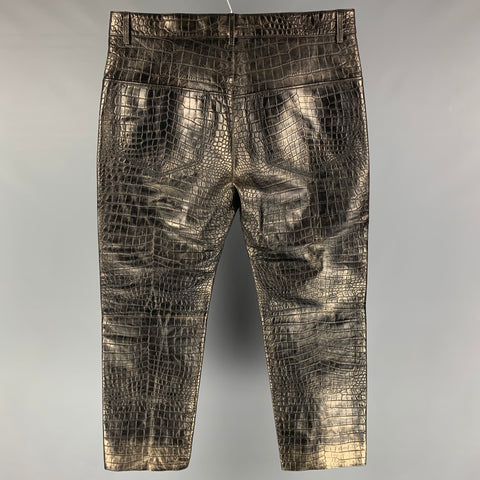 ROBERTO CAVALLI Size 38 Gunmetal Embossed Leather Casual Pants
