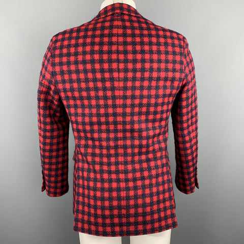 BLACK FLEECE Size 38  Red & Navy Checkered Plaid Tweed Sport Coat