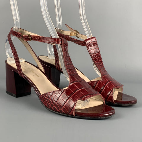 ROBERT CLERGERIE Talla 7 Sandalias con tira en T de cuero en relieve color burdeos