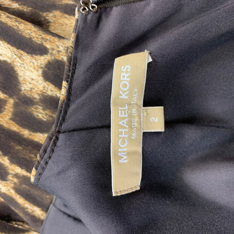 MICHAEL KORS Taille 2 Robe droite en rayonne à imprimé léopard marron
