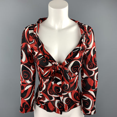 MIU MIU Size M Red & Black Print Viscose Blouse
