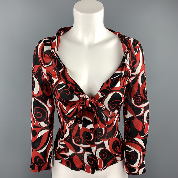 MIU MIU Size M Red & Black Print Viscose Blouse